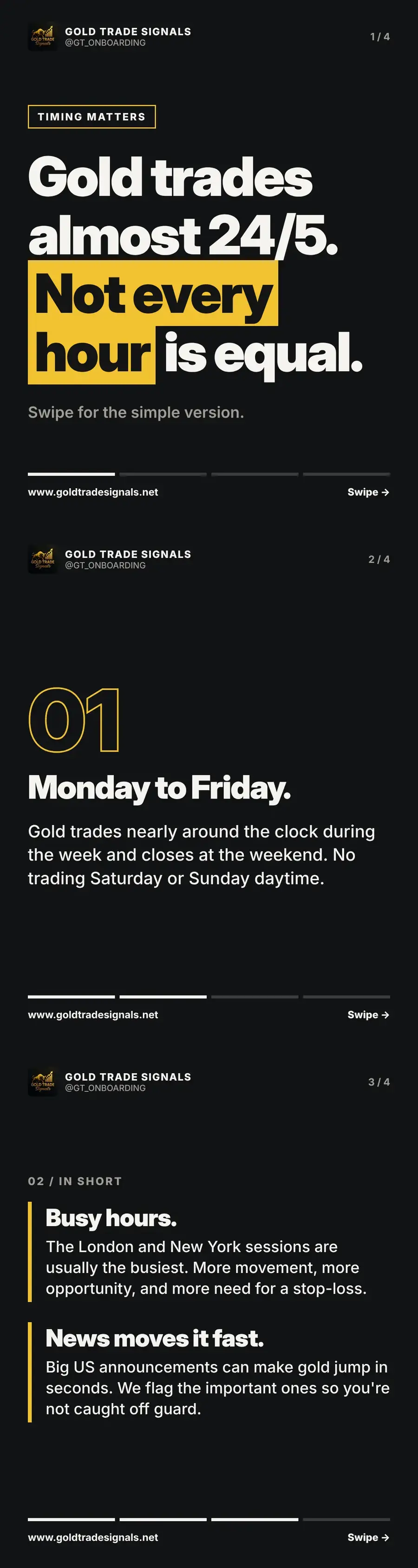 Gold trades almost 24 hours a day, five days a week, but not every hour is equal