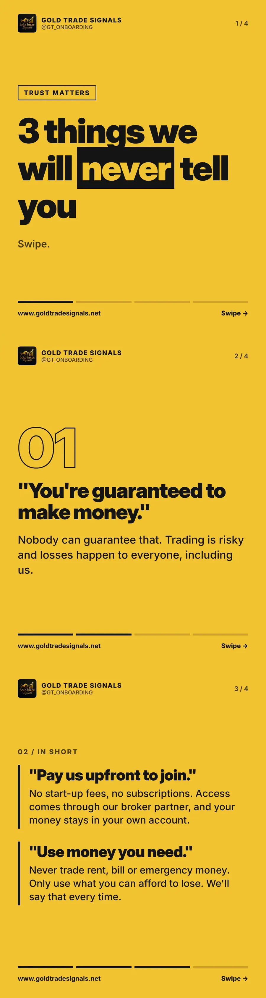 Three things we will never tell you about trading