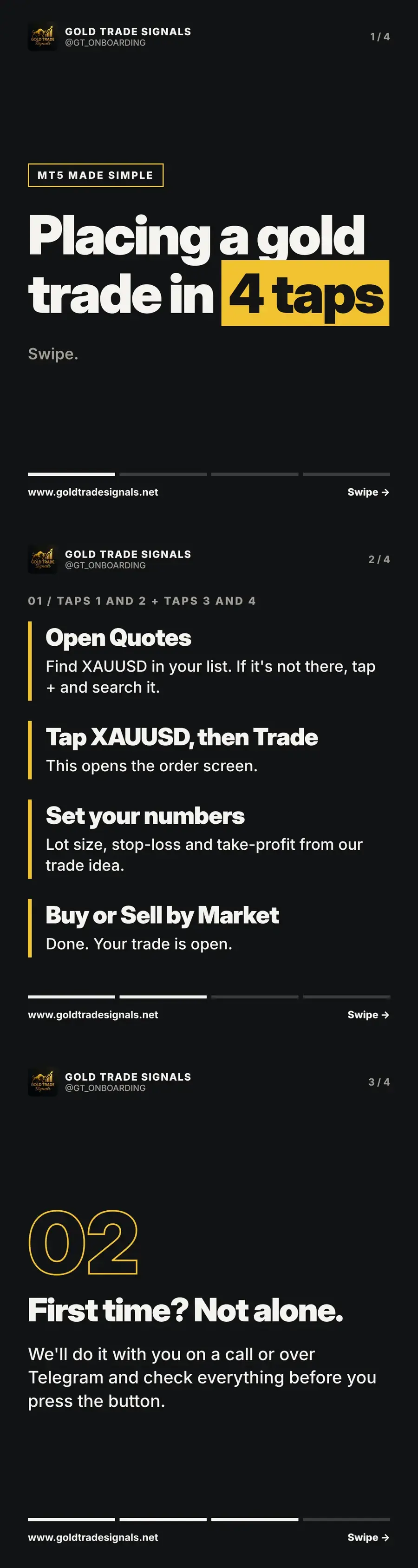 Cover for placing a gold trade on MT5 in four taps