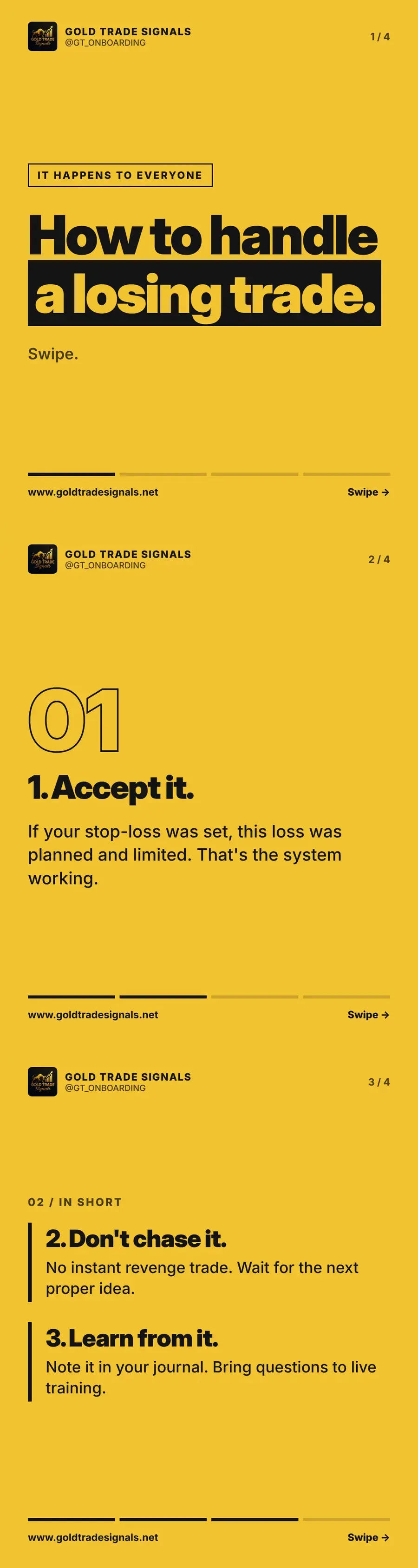 Cover on how to handle a losing trade, which happens to everyone