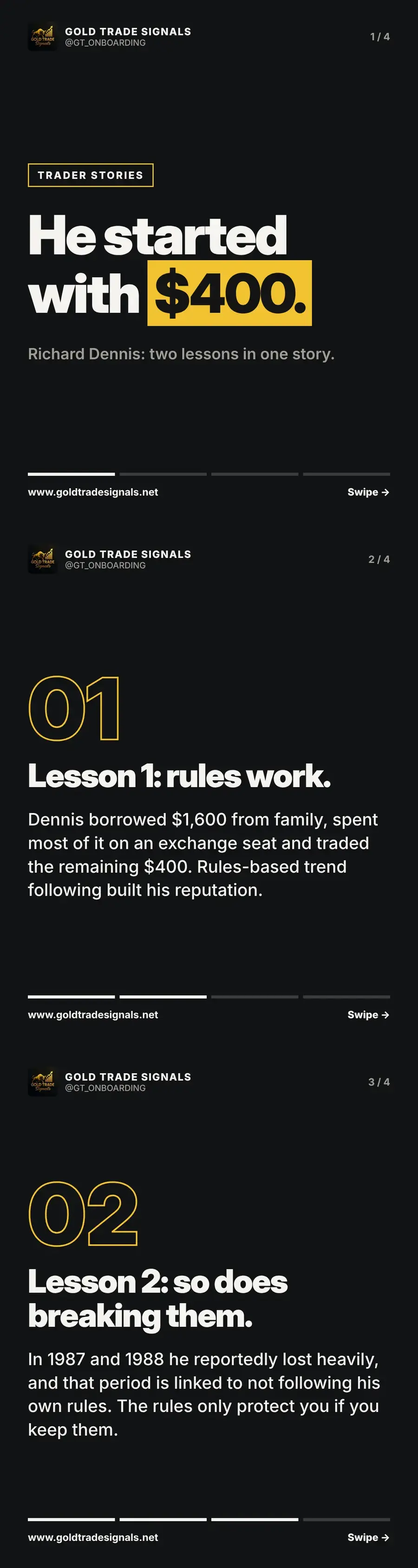 Cover: Richard Dennis started with $400, two lessons in one story